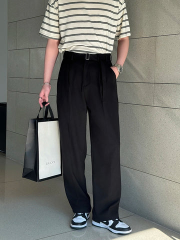Aidase Men's Korean Streetwear Fashion Loose Vintage Waistband Casual Straight Suit Pants Commuting Long Trousers for Men aidase-shop